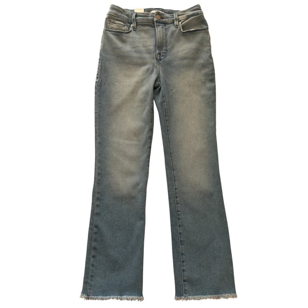 Good American Good
 Straight Jeans Women’s 2/26 Light Wash Raw Hem Stretch Denim